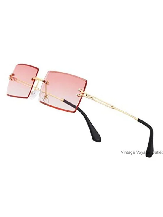 Rimless Rectangular Sunglasses UV400 Polarized Metal Frame Unisex