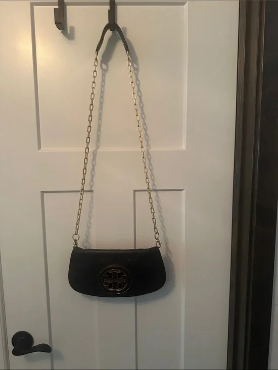Tory Burch Black Shoulder Bag with Gold Chain and Logo