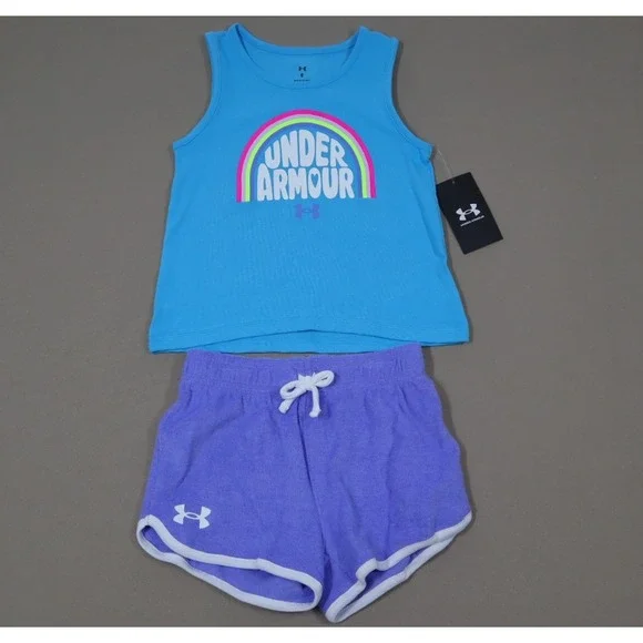 Under Armour Little Girls‎ Rainbow Wordmark Tank and Shorts Set - Blue Surf - 6