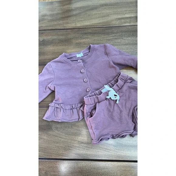 Kids‎ Peplum Cardigan and Ruffle Shorts 2 Piece Set Purple Long Sleeve size 3Y