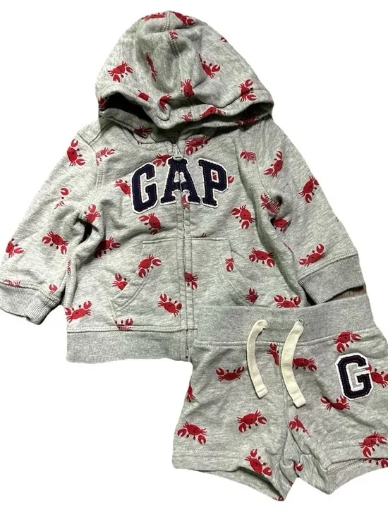Baby Gap Matching Set Full Zip Hoodie Shorts Crabs Summer Size 3-6 Months