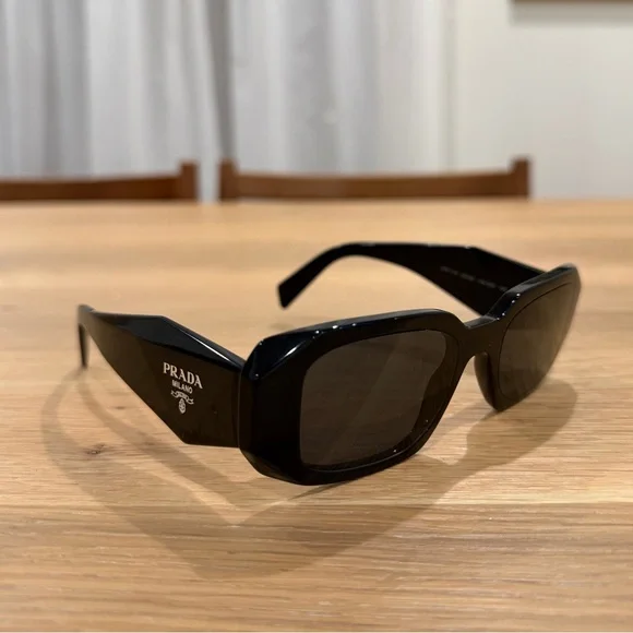 Prada SPR 17W Black Rectangular Sunglasses