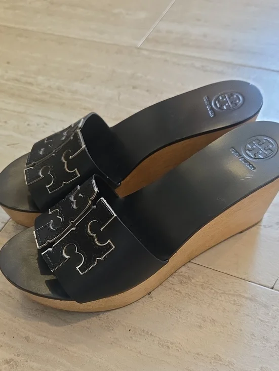Tory Burch Ines Wooden Wedge Platform Leather Sandals