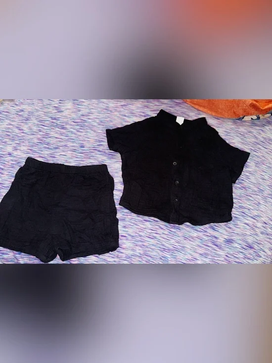 Black Button-Up Two-Piece Set