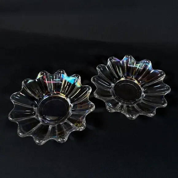Lot of 2 Vintage Federal Glass Company Iridescent Celestial plate bowl 5.5