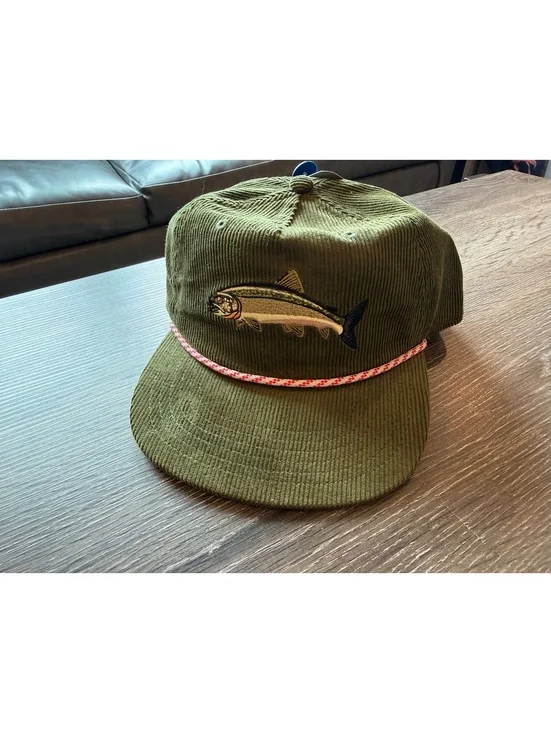 George Fishy Fellow Trout Corduroy Snapback Hat Olive Green Rope Cap NWT OSFM