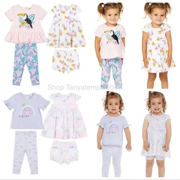 Pekkle Infant 8- piece clothing  purple rainbow and pink toucan set 24 month