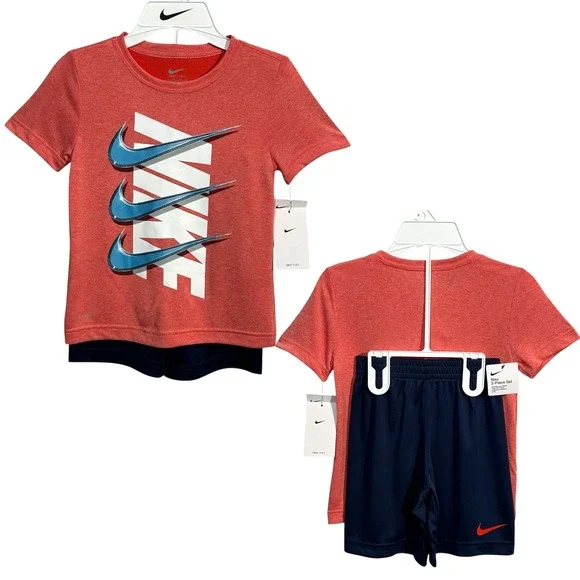 Nike Little Boys Dri-FIT T-Shirt & Shorts Outfit Set Size 7 Navy Blue Multi