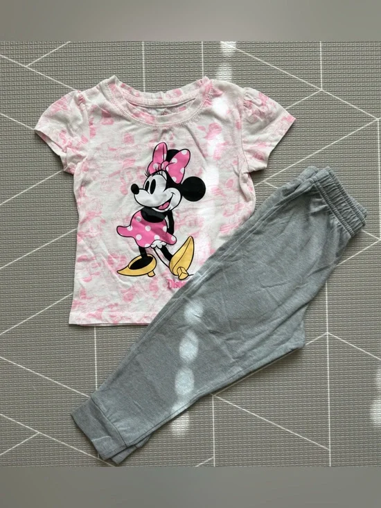 Disney|Baby girl/toddler Minnie Mouse Pink Graphic Tee & Gray Joggers Set••3-4T