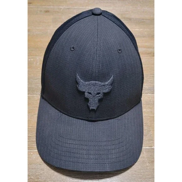 Men's Project Rock Black Trucker Hat Snapback Cap Under Armour Dark Gray Workout