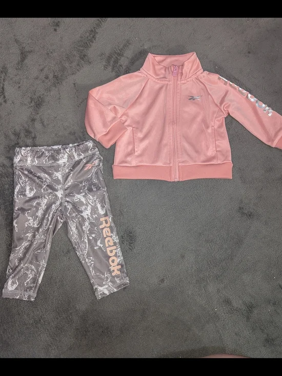 Reebok Pink Girls Track Jacket & Metallic Gray Leggings Set