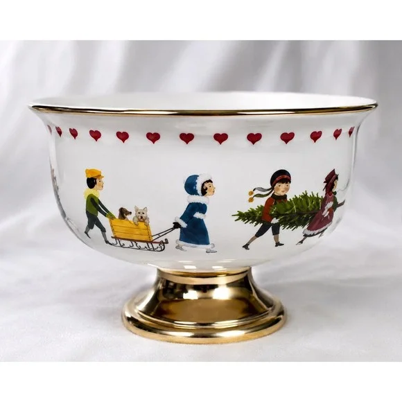 Charles Wysocki Christmas Love 2000 Pedestal Compote Bowl Teleflora Holiday VTG