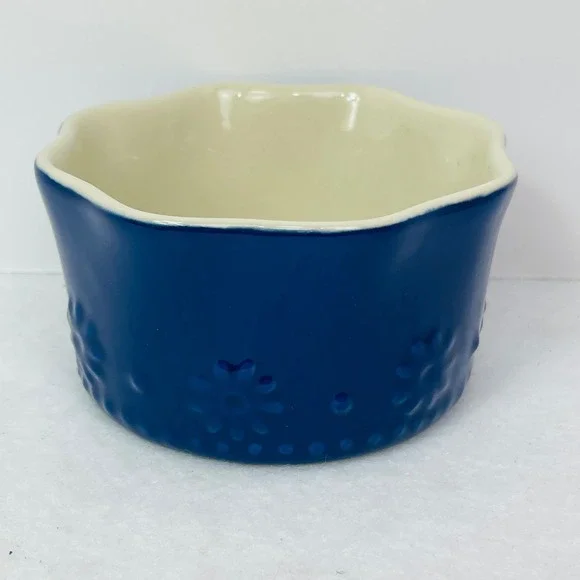 Cocinaware Navy Blue Stoneware Ramekin Scalloped Bowl 4 in