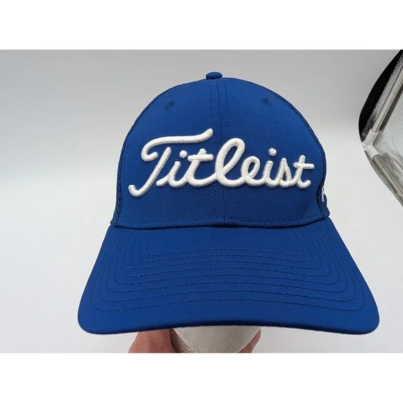 Titleist New Era Golf Hat Blue Mesh Stretch Fit Pro V1 FJ Cap Medium-Large