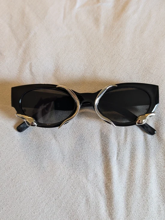 Black Cat-Eye Sunglasses with Silver Accent