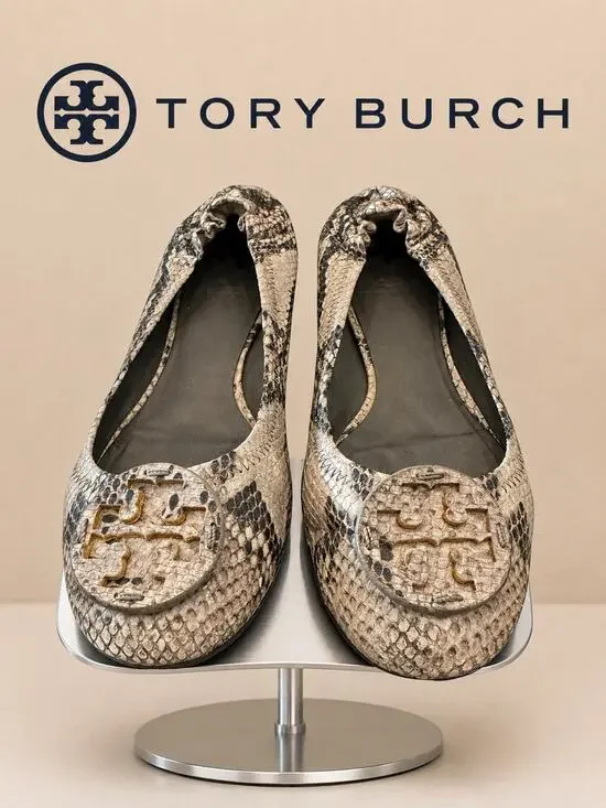 Tory Burch Reva Snake Print Leather Ballet Flats Women’s 7.5