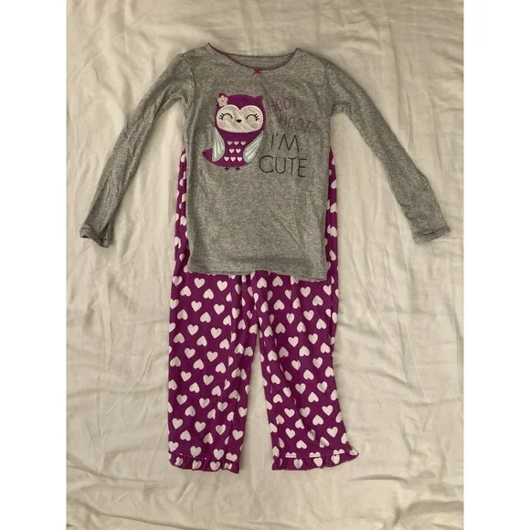 5T Carter’s girl clothes - 2 piece outfit | owl & text theme
