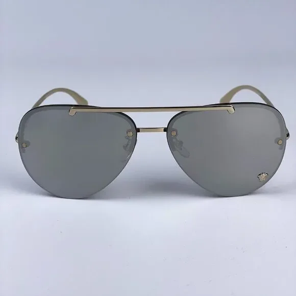 NEW Versace VE2231 Medusa Glam 12526G Unisex Aviator Metal Rimless Sunglasses