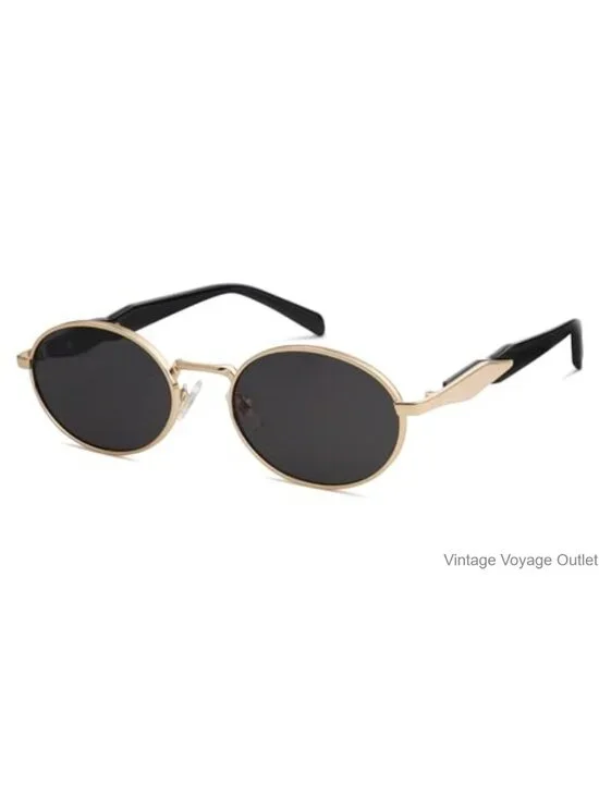 Retro Oval Sunglasses for Women Men, Metal Frame, UV400 Protection, Ideal for