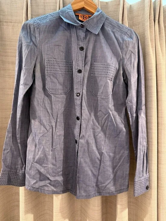 Tory Burch Chambray Button-Front Shirt – Blue – Size 4