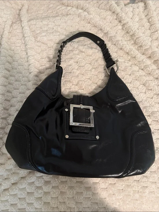 Tory Burch Black Shoulder Hobo with Silver Buckle Detail