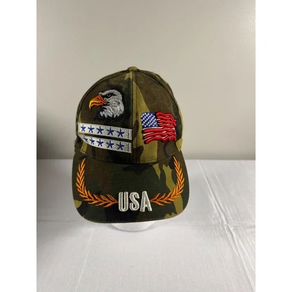 USA Patriotic Camo Baseball Hat Eagle American Flag Embroidered Camouflage Cap
