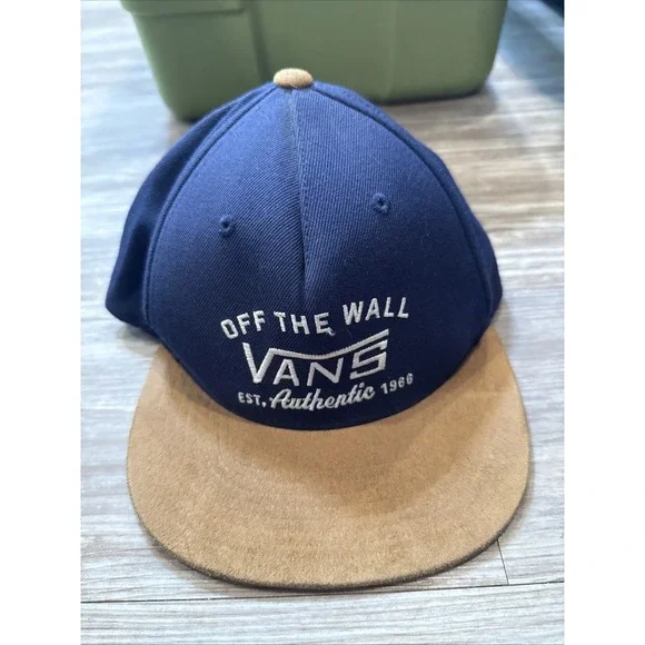 VANS‎ Off The Wall Navy And Brown Suede Leather Premium Adjustable Snap Back Hat