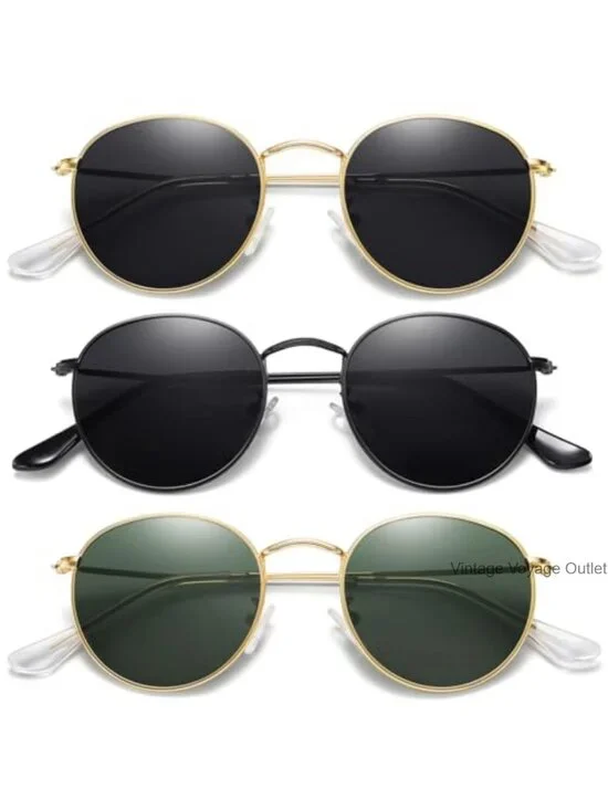 Round Polarized Sunglasses for Women Men Metal Frame UV Protection