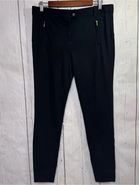 Tory Burch Black Slim Fit Stretch Ankle Pants Front Zip Pockets M Career Office