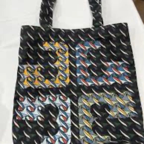 Tory Birch Pattern Print Canvas Tote Curly Ribbon Swan