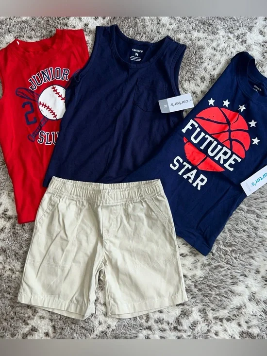 Carter’s Boys 3T Summer Tank Top & Shorts Outfit Bundle 4 Pieces NWT