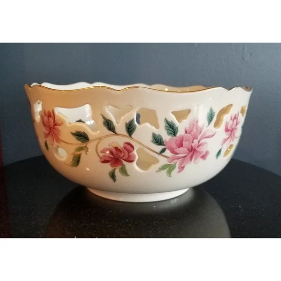 LENOX China Pierced Round Serving Centerpiece Bowl Floral