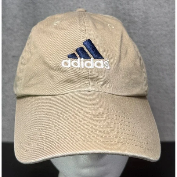 Adidas Baseball Cap Unisex OSFA Tan Navy Blue Logo Embroidered Dad Hat