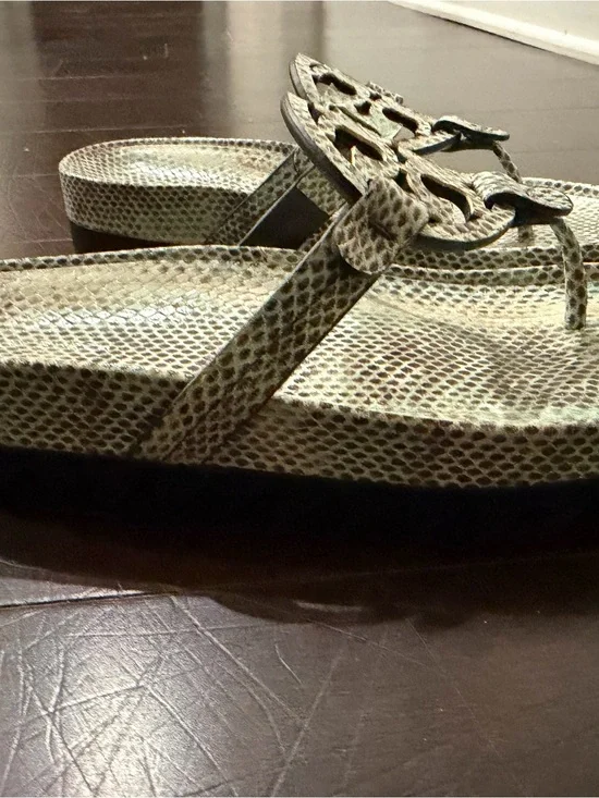 Tory Burch Snake-Print Thong Sandals in Brown/Beige