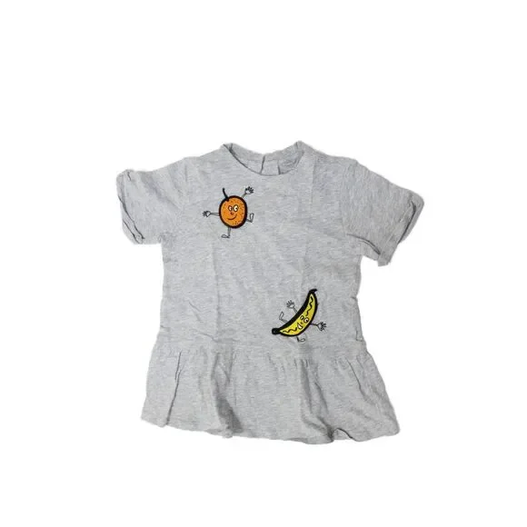 Stella McCartney Girls Applique Crew Neck Short Sleeve Dress Gray Size 36M