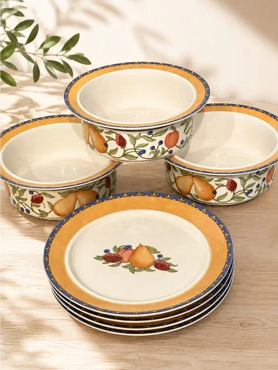 Dansk Fiance Fruits Dinnerware Set of 7 Bowls & Plates Thailand Vintage