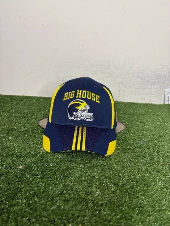 Michigan Wolverines hat cap fitted small S/M blue yellow adidas big house mens