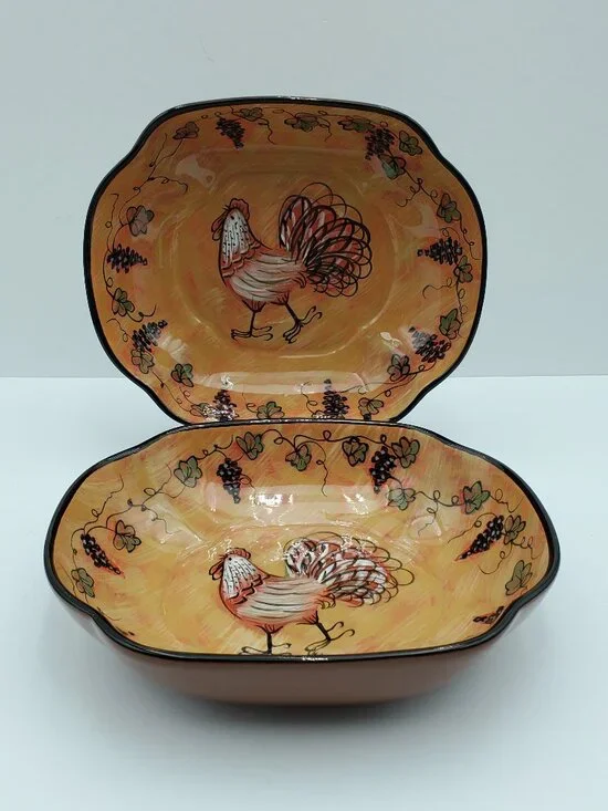 Lang Redware Wine Country Bowls Susan Winget Rooster Serving Dishes