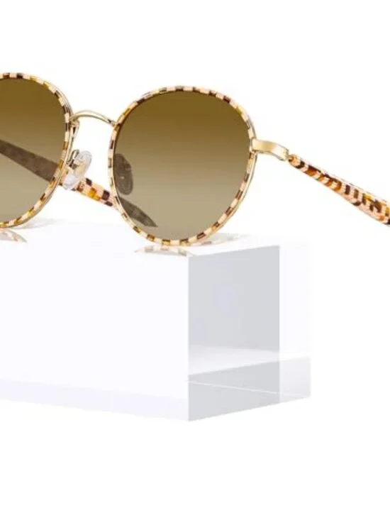 Retro Round Polarized Sunglasses Women UV Protection Acetate Metal Frame Driving