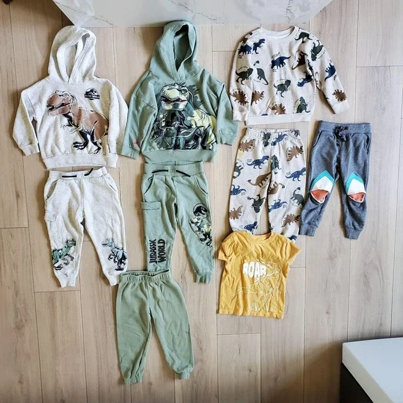 Jurassic Dino Outfit Lot Toddler 2/3T Hoodies Pants Sweatshirt Tee Shark 7Pc