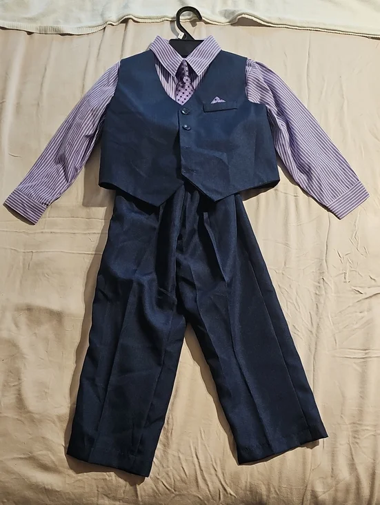 Andrew Fezza Navy Vest & Pants with Purple Striped Shirt and Tie