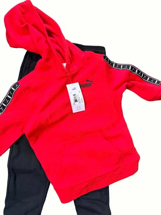 NWT PUMA Kids Size 6 Red Hoodie & Black Jogger 2 Piece Fleece Set $46 Retail