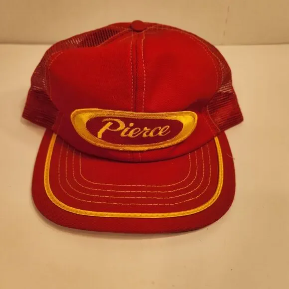 Vintage Trucker Hat Mesh Cap Snapback Adjustable Vintage Pierce Firetrucks Red