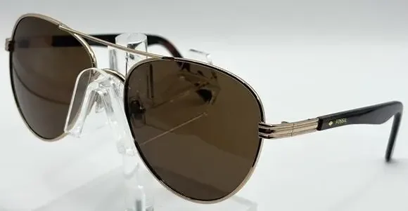 Fossil Aviator Sunglasses Gold Brown Tortoise Unisex 58mm