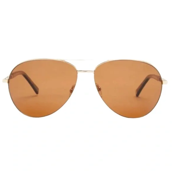 $140 Ted Baker Aviator Sunglasses Gold Frame Brown Lens w Case 62-13-140 mm