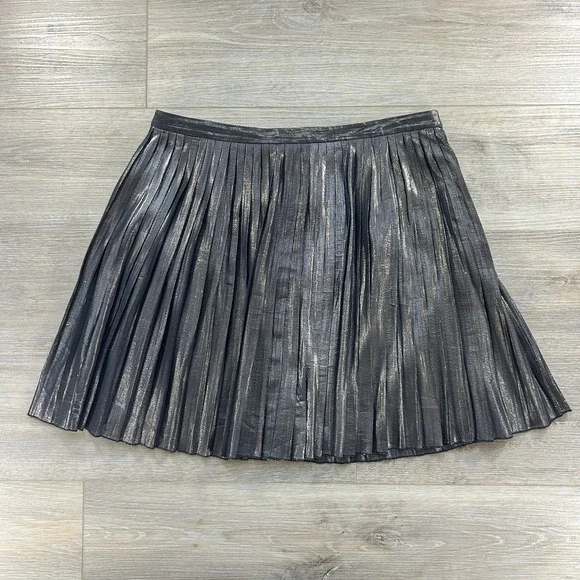 Tory‎ Burch Size 10 Silk Blend Gold Metallic Pleated Skirt A-Line Office Holiday