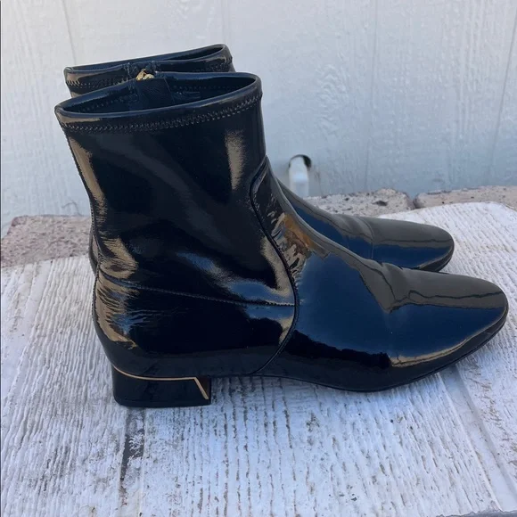 Tory Burch Black Patent Leather Ankle Boots Heels Size 9.5 $398