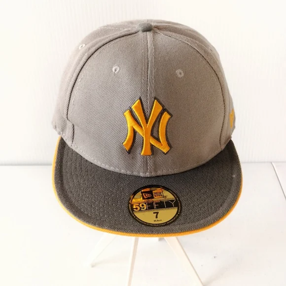 New York Yankees New Era 59 Fifty Fitted Baseball Hat Cap 7 Gray Yellow