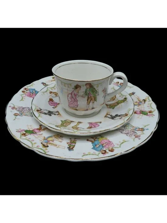 VTG Crown Warranted Halloween Dance Party Children Plate Saucer Tea Cup Set