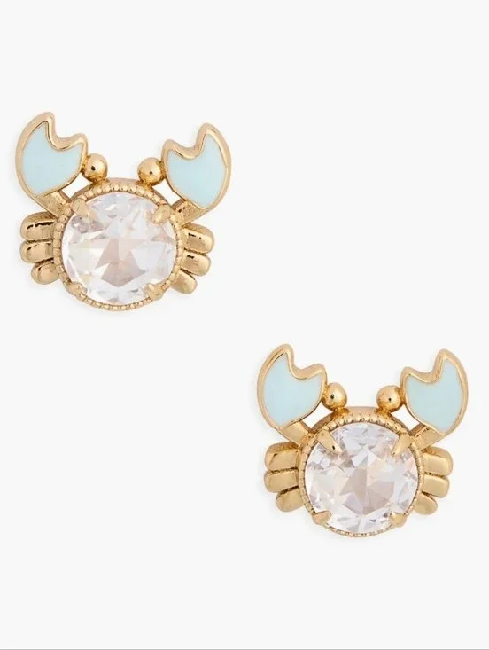 🦀▪kate spade ▪️mini Gold Tone Cubic Zirconia Crab Stud Earrings